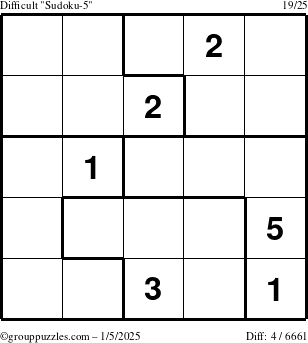 The grouppuzzles.com Difficult Sudoku-5 puzzle for Sunday January 5, 2025