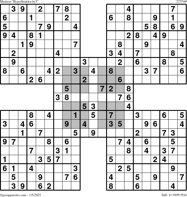 The grouppuzzles.com Medium HyperSudoku-by5 puzzle for Sunday January 5, 2025