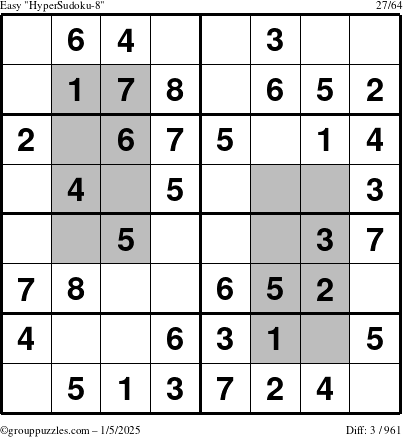 The grouppuzzles.com Easy HyperSudoku-8 puzzle for Sunday January 5, 2025