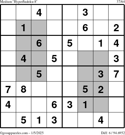 The grouppuzzles.com Medium HyperSudoku-8 puzzle for Sunday January 5, 2025