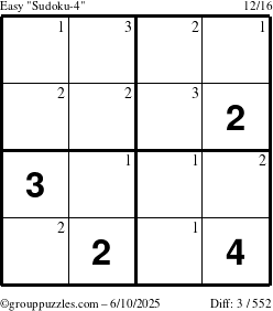 The grouppuzzles.com Easy Sudoku-4 puzzle for Tuesday June 10, 2025 with the first 3 steps marked