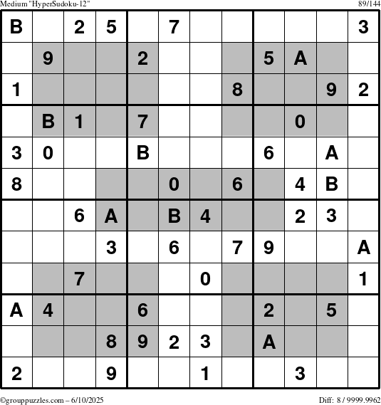 The grouppuzzles.com Medium HyperSudoku-12 puzzle for Tuesday June 10, 2025