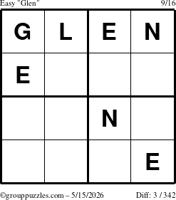 The grouppuzzles.com Easy Glen puzzle for Friday May 15, 2026