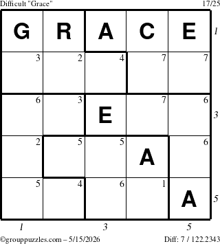 The grouppuzzles.com Difficult Grace puzzle for Friday May 15, 2026 with all 7 steps marked