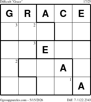 The grouppuzzles.com Difficult Grace puzzle for Friday May 15, 2026 with the first 3 steps marked