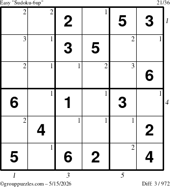 The grouppuzzles.com Easy Sudoku-6up puzzle for Friday May 15, 2026 with all 3 steps marked