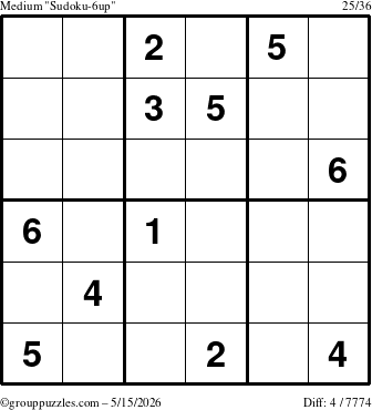 The grouppuzzles.com Medium Sudoku-6up puzzle for Friday May 15, 2026