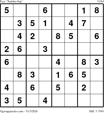 The grouppuzzles.com Easy Sudoku-8up puzzle for Friday May 15, 2026