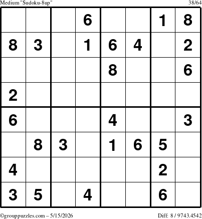 The grouppuzzles.com Medium Sudoku-8up puzzle for Friday May 15, 2026
