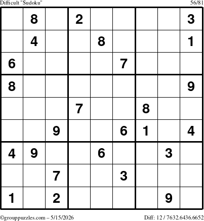 The grouppuzzles.com Difficult Sudoku puzzle for Friday May 15, 2026