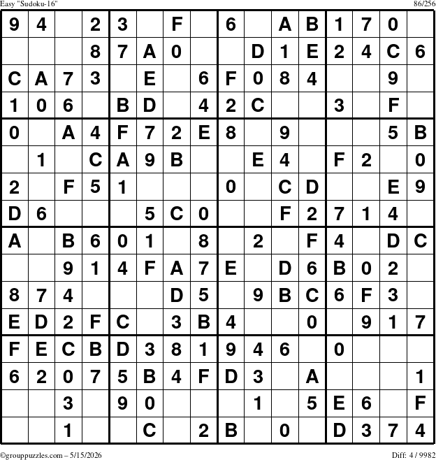 The grouppuzzles.com Easy Sudoku-16 puzzle for Friday May 15, 2026