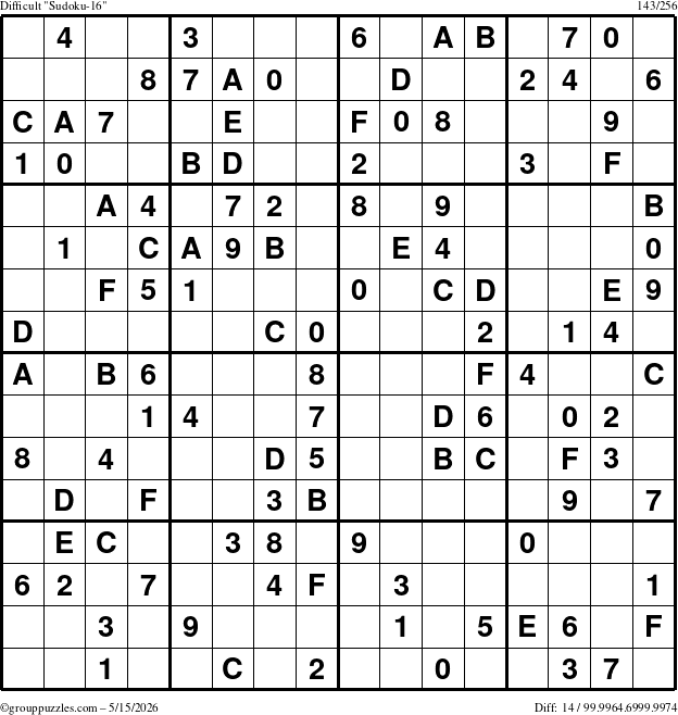 The grouppuzzles.com Difficult Sudoku-16 puzzle for Friday May 15, 2026