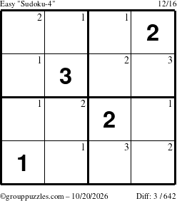 The grouppuzzles.com Easy Sudoku-4 puzzle for Tuesday October 20, 2026 with the first 3 steps marked