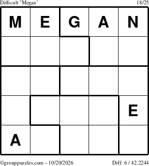 The grouppuzzles.com Difficult Megan puzzle for Tuesday October 20, 2026