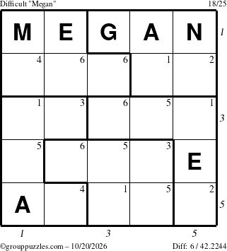 The grouppuzzles.com Difficult Megan puzzle for Tuesday October 20, 2026 with all 6 steps marked
