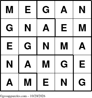 The grouppuzzles.com Answer grid for the Megan puzzle for Tuesday October 20, 2026