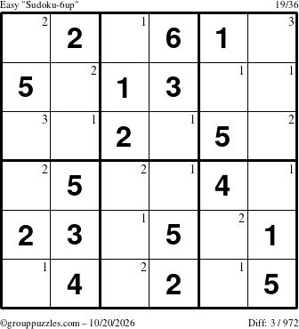 The grouppuzzles.com Easy Sudoku-6up puzzle for Tuesday October 20, 2026 with the first 3 steps marked