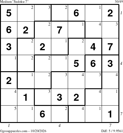 The grouppuzzles.com Medium Sudoku-7 puzzle for Tuesday October 20, 2026, suitable for printing, with all 5 steps marked