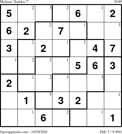 The grouppuzzles.com Medium Sudoku-7 puzzle for Tuesday October 20, 2026 with the first 3 steps marked