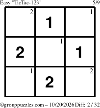 The grouppuzzles.com Easy TicTac-123 puzzle for Tuesday October 20, 2026 with the first 2 steps marked