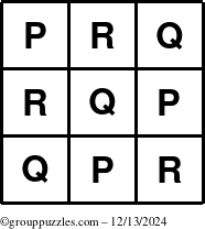 The grouppuzzles.com Answer grid for the TicTac-PQR puzzle for Friday December 13, 2024