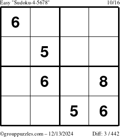 The grouppuzzles.com Easy Sudoku-4-5678 puzzle for Friday December 13, 2024