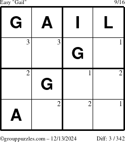 The grouppuzzles.com Easy Gail puzzle for Friday December 13, 2024 with the first 3 steps marked