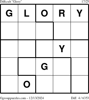 The grouppuzzles.com Difficult Glory puzzle for Friday December 13, 2024