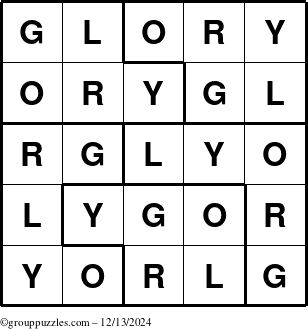 The grouppuzzles.com Answer grid for the Glory puzzle for Friday December 13, 2024