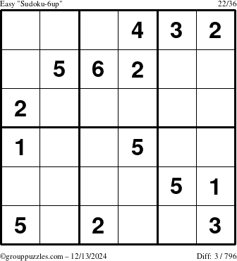 The grouppuzzles.com Easy Sudoku-6up puzzle for Friday December 13, 2024