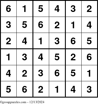 The grouppuzzles.com Answer grid for the Sudoku-6up puzzle for Friday December 13, 2024