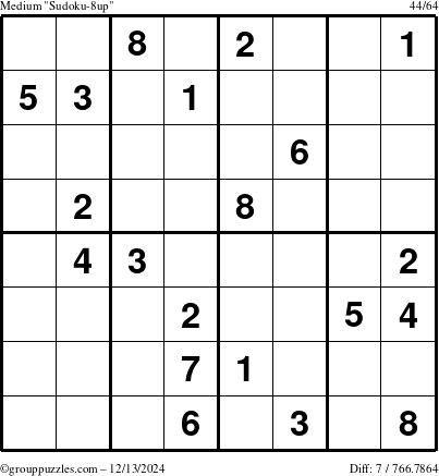 The grouppuzzles.com Medium Sudoku-8up puzzle for Friday December 13, 2024