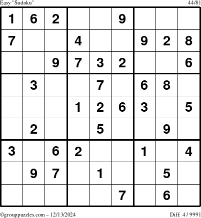 The grouppuzzles.com Easy Sudoku puzzle for Friday December 13, 2024