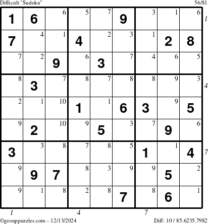 The grouppuzzles.com Difficult Sudoku puzzle for Friday December 13, 2024 with all 10 steps marked