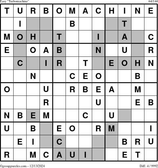 The grouppuzzles.com Easy Turbomachine puzzle for Friday December 13, 2024