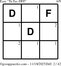 The grouppuzzles.com Easy TicTac-DEF puzzle for Tuesday November 18, 2025 with the first 2 steps marked