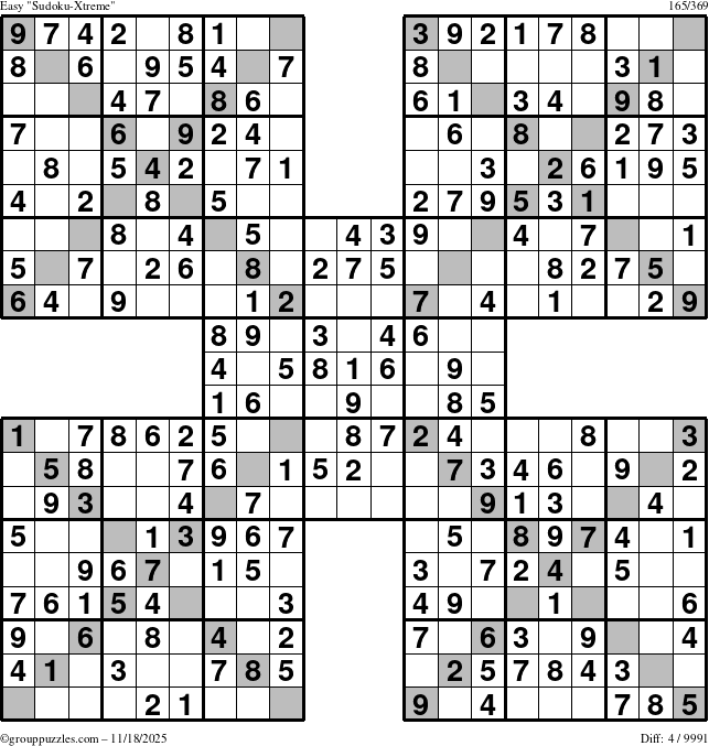 The grouppuzzles.com Easy Sudoku-Xtreme puzzle for Tuesday November 18, 2025