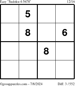 The grouppuzzles.com Easy Sudoku-4-5678 puzzle for Monday July 8, 2024