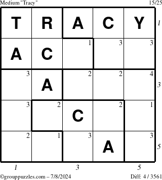 The grouppuzzles.com Medium Tracy puzzle for Monday July 8, 2024 with all 4 steps marked