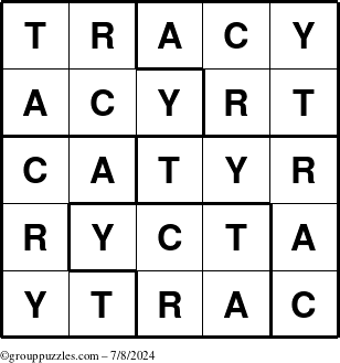 The grouppuzzles.com Answer grid for the Tracy puzzle for Monday July 8, 2024