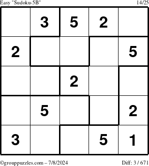 The grouppuzzles.com Easy Sudoku-5B puzzle for Monday July 8, 2024