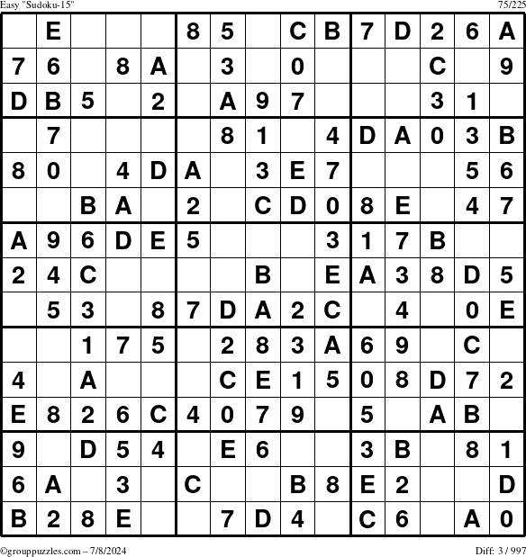 The grouppuzzles.com Easy Sudoku-15 puzzle for Monday July 8, 2024