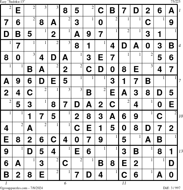 The grouppuzzles.com Easy Sudoku-15 puzzle for Monday July 8, 2024 with all 3 steps marked