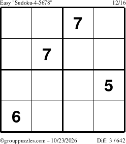 The grouppuzzles.com Easy Sudoku-4-5678 puzzle for Friday October 23, 2026