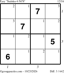 The grouppuzzles.com Easy Sudoku-4-5678 puzzle for Friday October 23, 2026, suitable for printing, with all 3 steps marked
