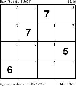 The grouppuzzles.com Easy Sudoku-4-5678 puzzle for Friday October 23, 2026 with the first 3 steps marked
