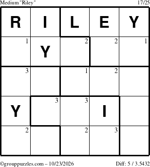 The grouppuzzles.com Medium Riley puzzle for Friday October 23, 2026 with the first 3 steps marked