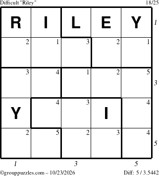 The grouppuzzles.com Difficult Riley puzzle for Friday October 23, 2026 with all 5 steps marked