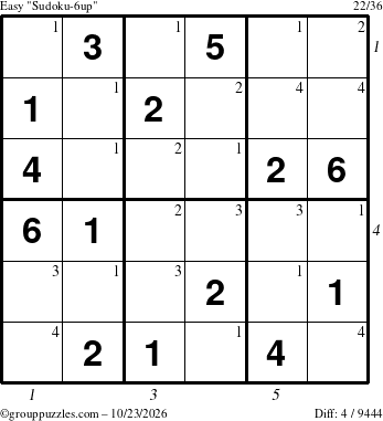 The grouppuzzles.com Easy Sudoku-6up puzzle for Friday October 23, 2026 with all 4 steps marked
