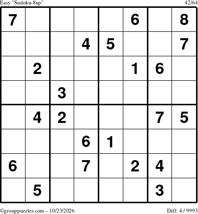 The grouppuzzles.com Easy Sudoku-8up puzzle for Friday October 23, 2026
